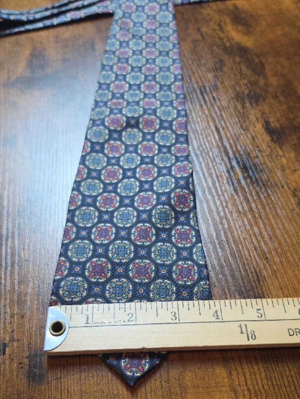 CHRISTIAN DIOR MONSIEUR | Silk Designer Necktie Blue Medallion Geometric | 57